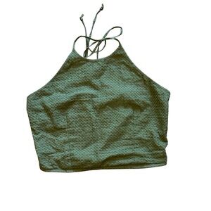 Earthbound Olive Green Halter Crop Top Textured Cotton Smocked Size L